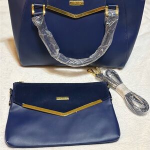 Navy Blue 2pc Set&crossbody strap- New w/tags/orig pack’g-strips on metal accent